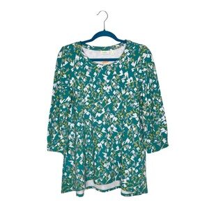 LOGO Lounge Green Abstract Print 3/4 Sleeve Swing Blouse